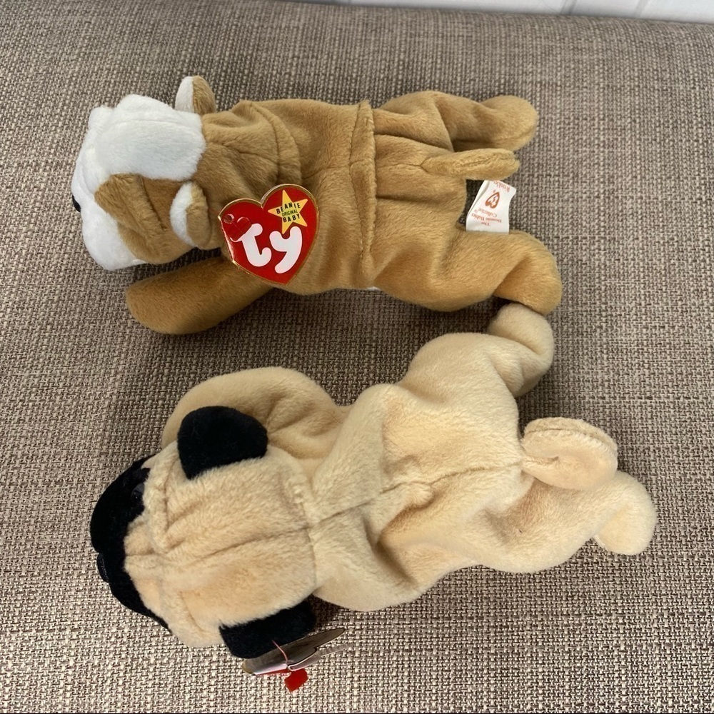 Ty Beanie Babies Pugsly & Wrinkles Beanie Baby Pug Dogs Puppy Puppies - Picture 5 of 8